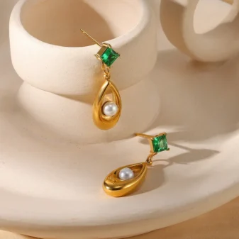 Pendants Goutte & Zircon Vert