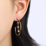 1-Paire-Style-Simple-Forme-C-Incruster-Acier-Inoxydable-304-Zircon-Plaqu-Or-18K-Boucles-D-Oreilles