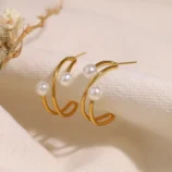 1-Paire-Style-Simple-Style-Classique-Commuer-G-om-trique-Incruster-Acier-Inoxydable-304-Perle-Plaqu-Or-18K-Boucles-D-Oreilles