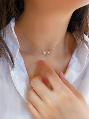 Collier-Double-Papillon-l-gant-Pour-Femme-En-Argent-S925-Plaqu-Or-Avec-Pendentif-Smooth-Zircon-Cha-ne-Clavicule-Bijoux-display-picture-1