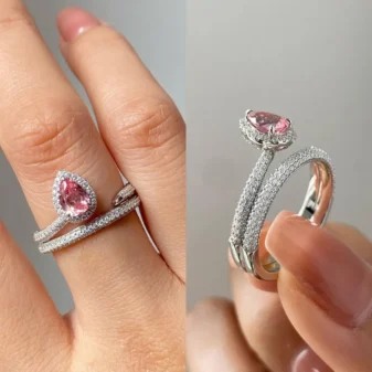 Bague Argentée Goutte Rose sertie de Zircons