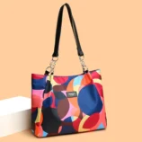 Femmes-Nylon-Bloc-De-Couleur-Style-Classique-Carr-Fermeture-clair-Sac-Main-2