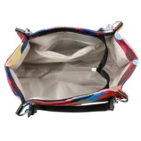 Femmes-Nylon-Bloc-De-Couleur-Style-Classique-Carr-Fermeture-clair-Sac-Main-3