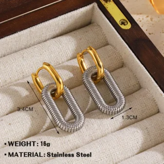 Boucles d’Oreilles Bicolores Chaîne Moderne