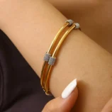 Plaqu-Or-18-Carats-Plaqu-Or-Inter-Or-Acier-Inoxydable-304-D-contract-e-l-gant-Acier-Inoxydable-304-Bracelet-display-picture-3