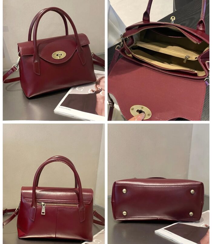 Sac-Main-Carr-En-Cuir-Tann-Pour-Femmes-Style-Vintage-Europ-en-Et-Am-ricain-Avec-Fermeture-Clef-Et-Bandouli-re-paule-display-picture-1