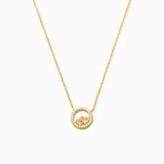 Collier Doré Cercle & Double Cœur