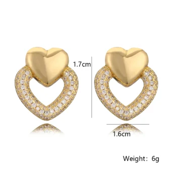 1-Paire-Style-Simple-Commuer-Forme-De-C-ur-Placage-Incruster-Le-Cuivre-Perle-Zircon-Plaqu-Or-18k-Des-Boucles-D-oreilles-display-picture-1