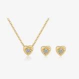 Boucles-D-oreilles-Clous-C-ur-En-Argent-Sterling-S925-Collier-Style-Europ-en-Et-Am-ricain-La-Mode-Polyvalent-Incrust-De-Zircon-Cha-ne-De-Clavicule-En-Forme-De-C-ur-Pour-Femmes-Plaqu-e-D-or-V-ritable-18K