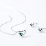 Boucles-D-oreilles-Collier-Argent-Sterling-925-Forme-De-C-ur-Zircon-Rev-tement-PVD-Plaqu-Platine-Cha-ne-De-C-ble-Des-Boucles-D-Oreilles-Collier-3