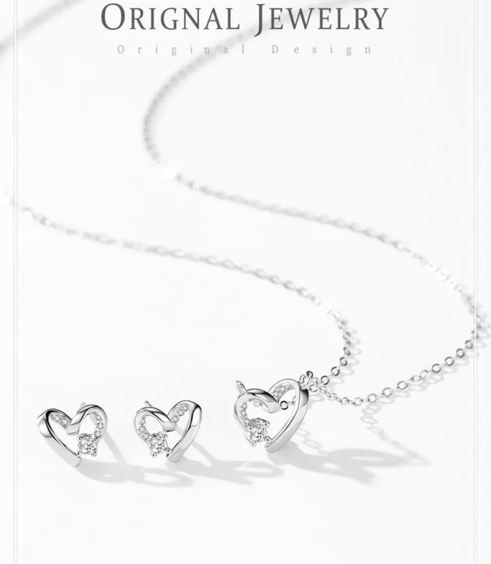 Ensemble-De-Bijoux-Pour-Femmes-En-Argent-Sterling-925-Collier-Et-Boucles-D-oreilles-Avec-Pendentif-C-ur-En-Zircon-Micro-Pav-display-picture-1