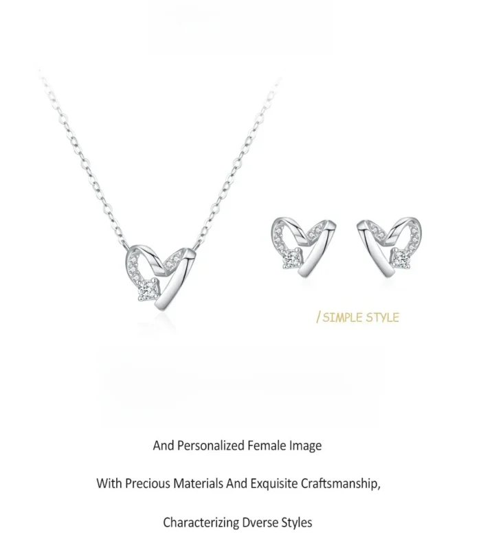 Ensemble-De-Bijoux-Pour-Femmes-En-Argent-Sterling-925-Collier-Et-Boucles-D-oreilles-Avec-Pendentif-C-ur-En-Zircon-Micro-Pav-display-picture-2