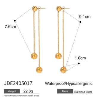 Boucles d’Oreilles Longues Boules Dorées