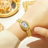 Montre-l-gante-Dial-Ovale-Pour-Femmes-Style-Bracelet-Design-De-Bain-R-tro-Luxe-Mouvement-Quartz-Or-Verrouillage-De-Bijoux-Pour-Toutes-Saisons-display-picture-11